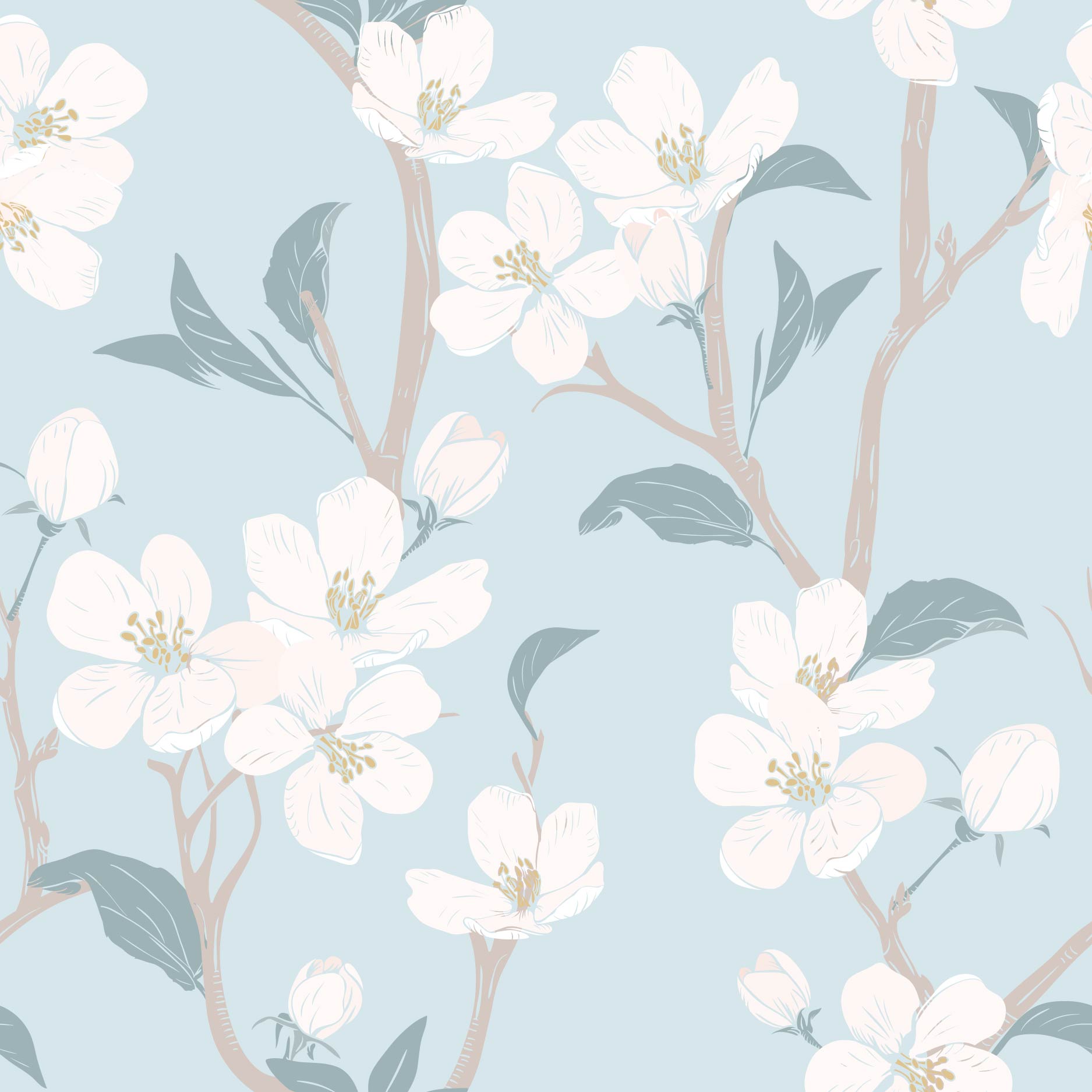 blue orchard wallpaper, premium peel & stick, sample 12 inchesx12 inches, blue, wallpaper decor