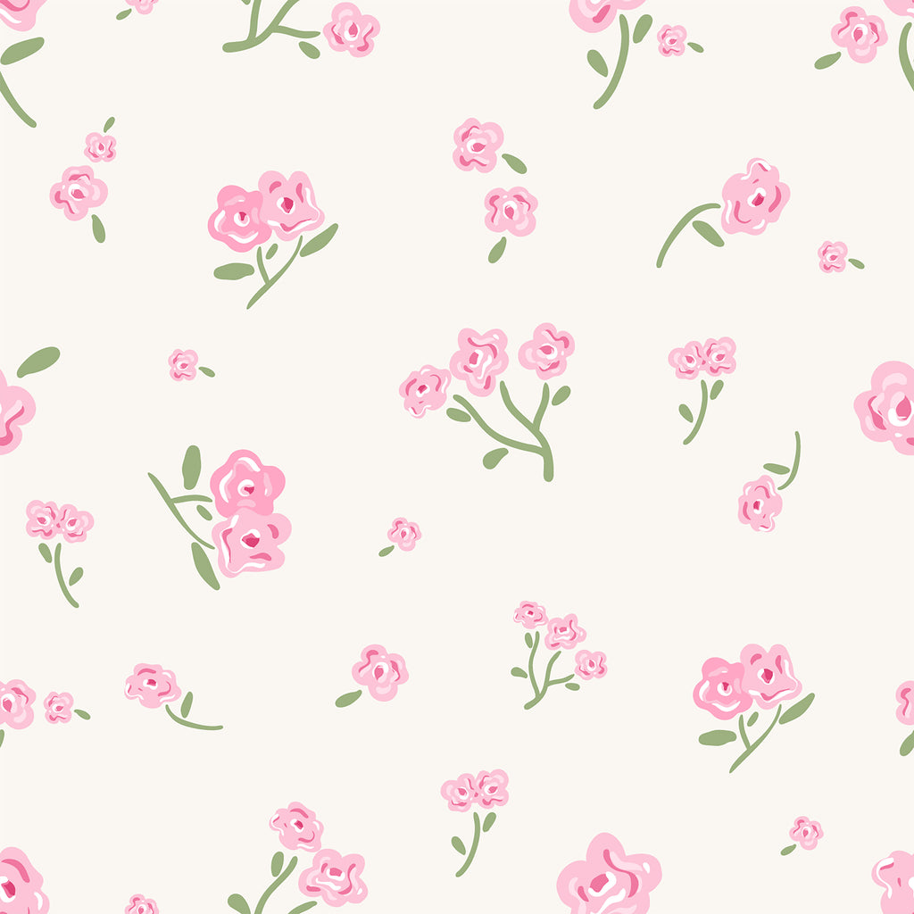 little rosie wallpaper, premium peel & stick, sample 12 inchesx12 inches, floral; pink, wallpaper decor