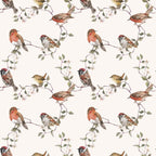 botanical birds wallpaper, premium peel & stick, beige, beige; dark-blue; dusty-rose, wallpaper decor