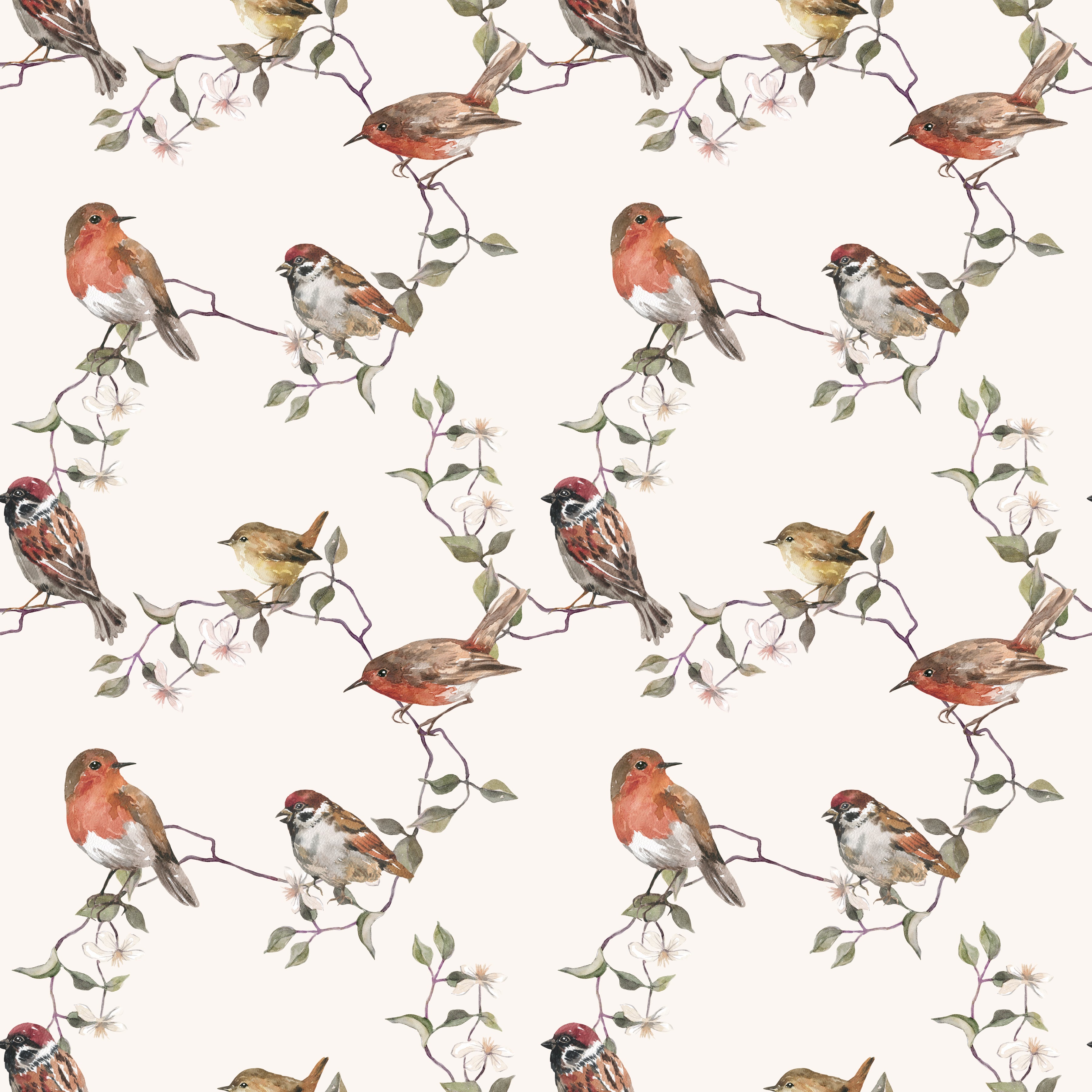 botanical birds wallpaper, premium peel & stick, beige, beige; dark-blue; dusty-rose, wallpaper decor