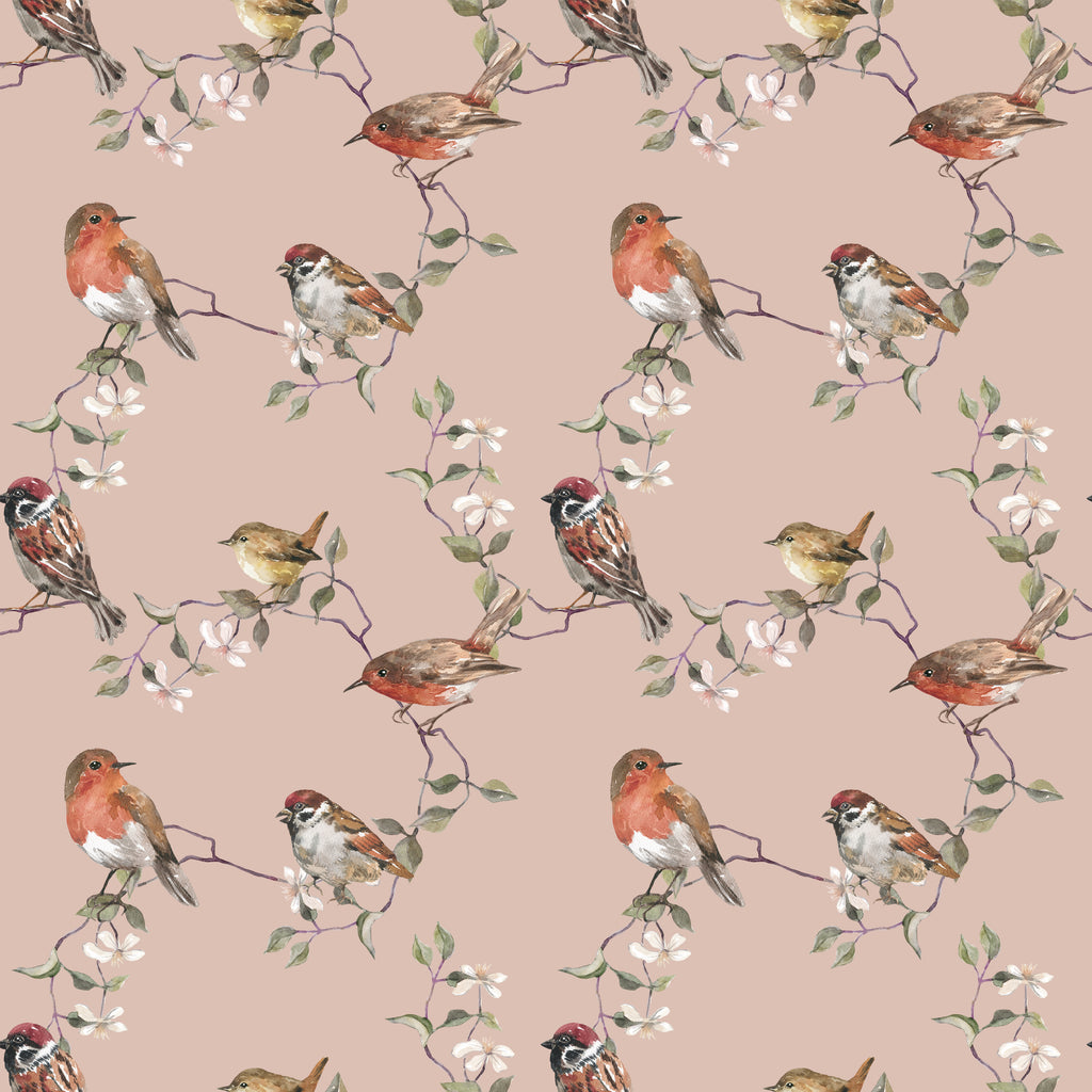 botanical birds wallpaper, premium peel & stick, dark-blue, home decor