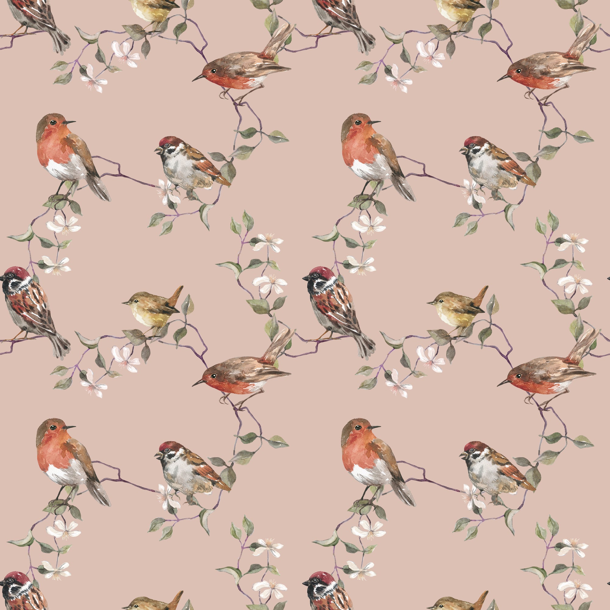 botanical birds wallpaper, premium peel & stick, dark-blue, home decor
