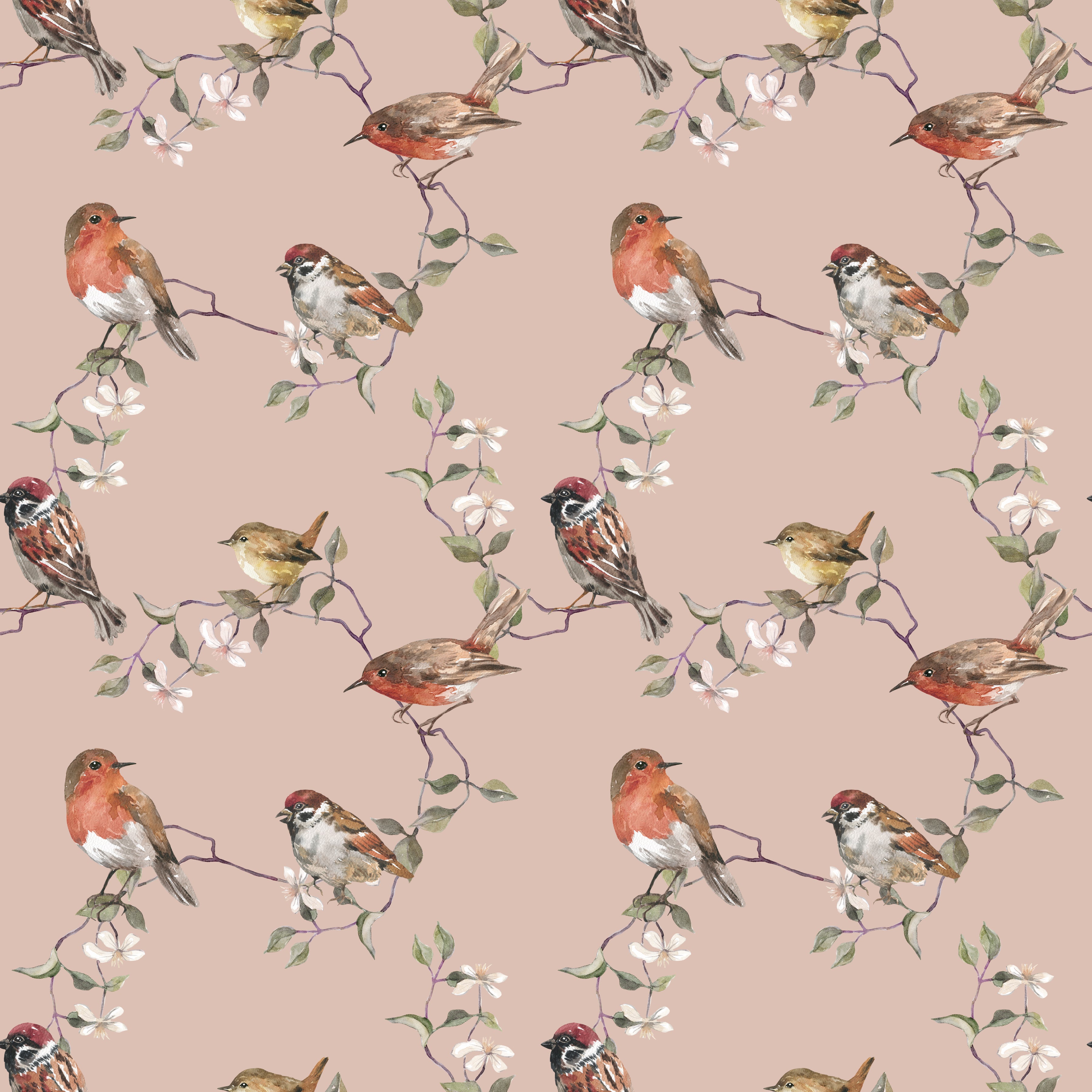 botanical birds wallpaper, premium peel & stick, dark-blue, home decor
