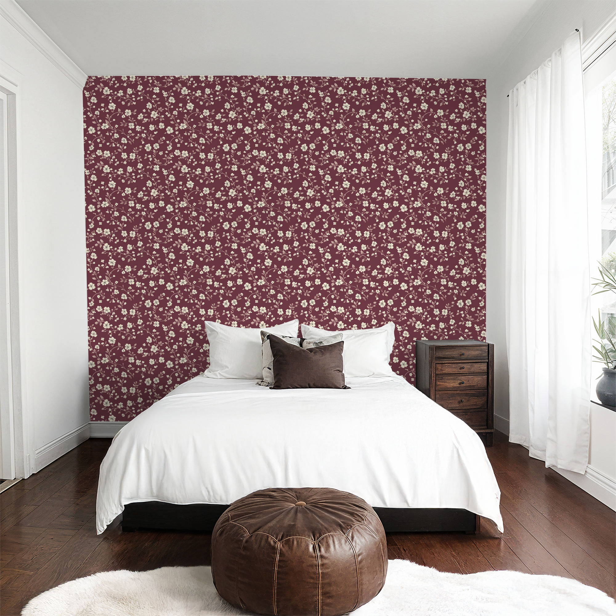 Burgundy Floral Wallpaper