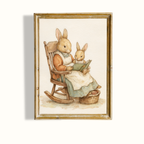 vintage bunny nursery wall art, poster, 8 inches x 10 inches, home decor