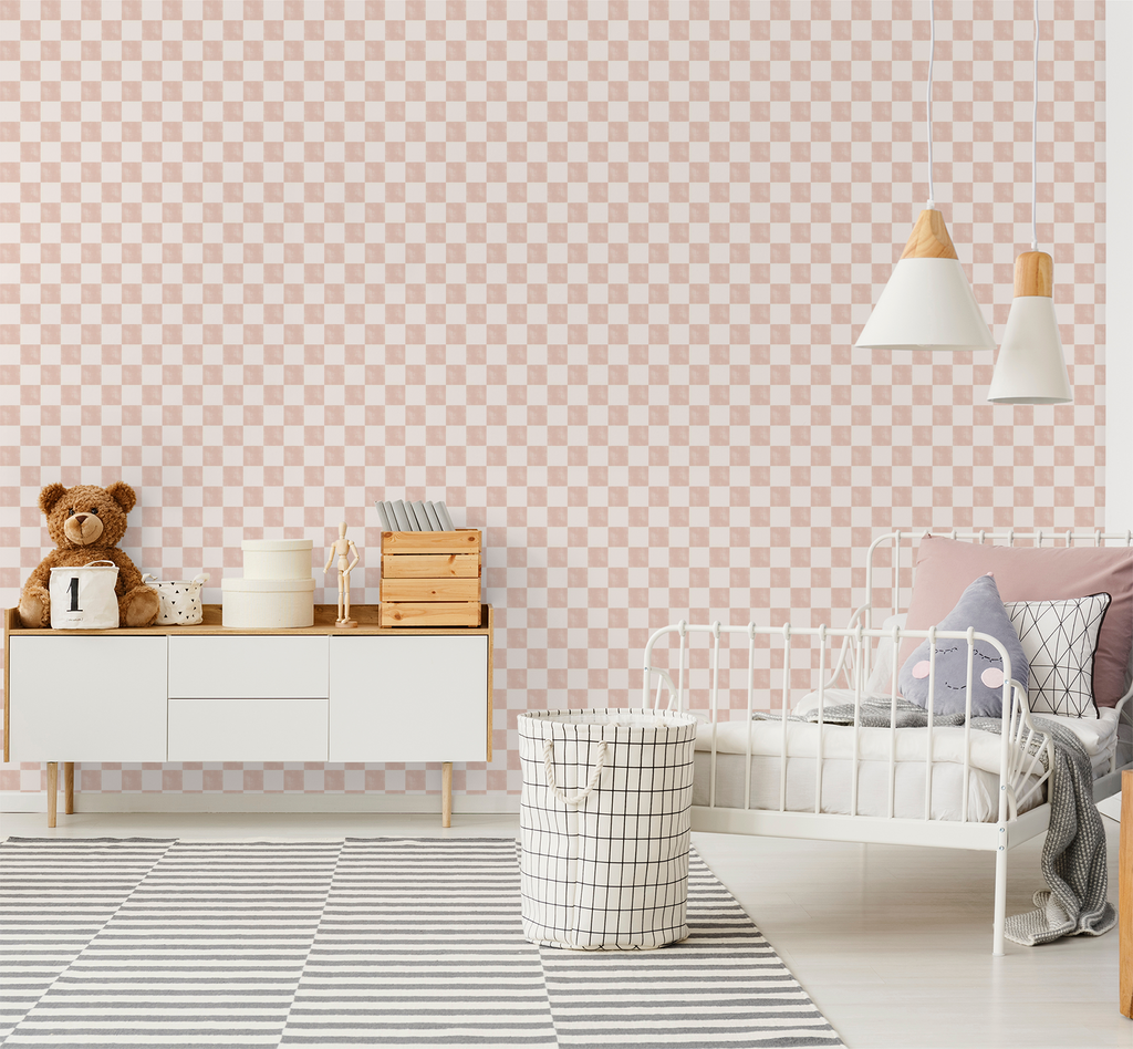 Blush Watercolor Check Wallpaper