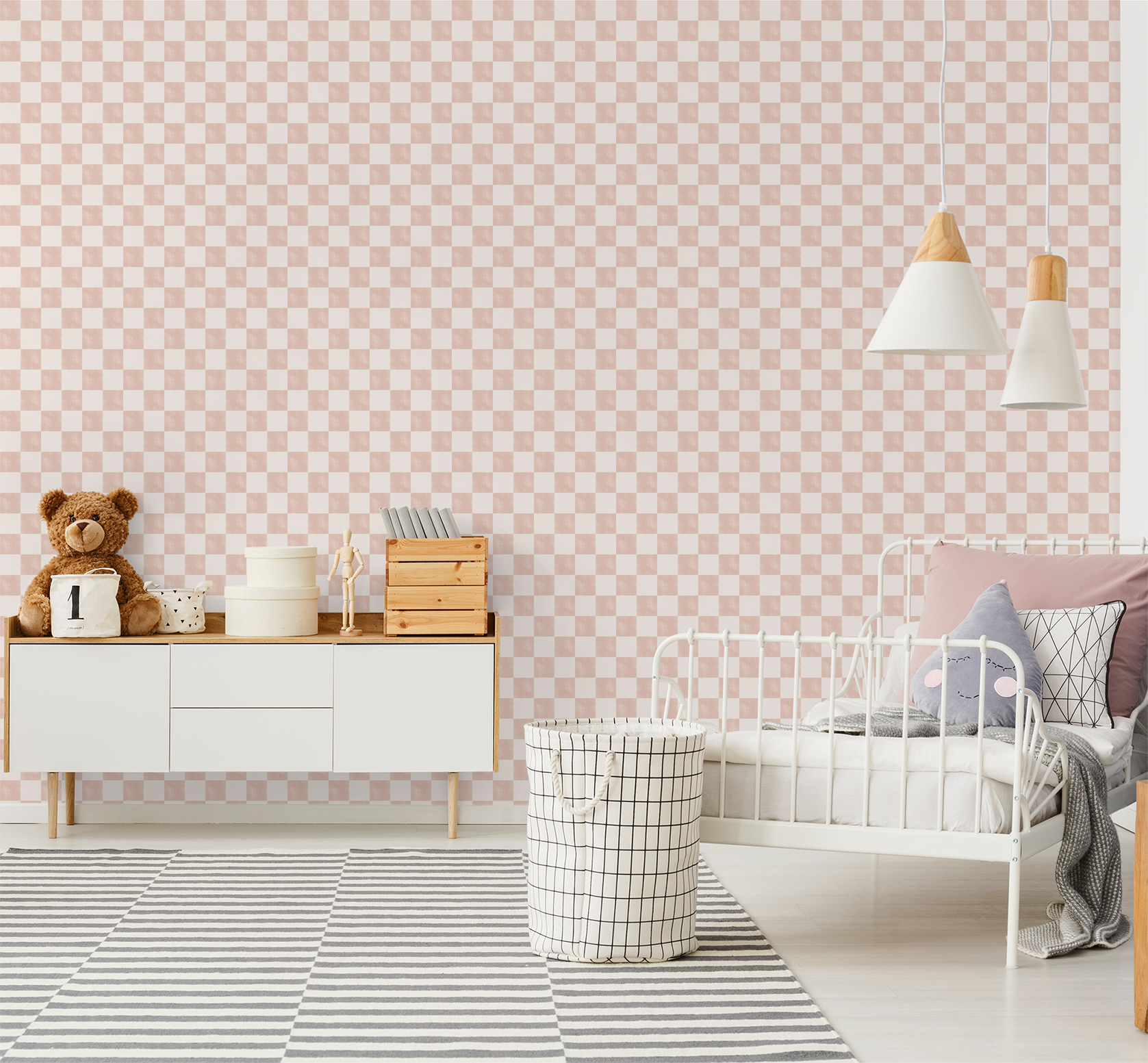 Blush Watercolor Check Wallpaper