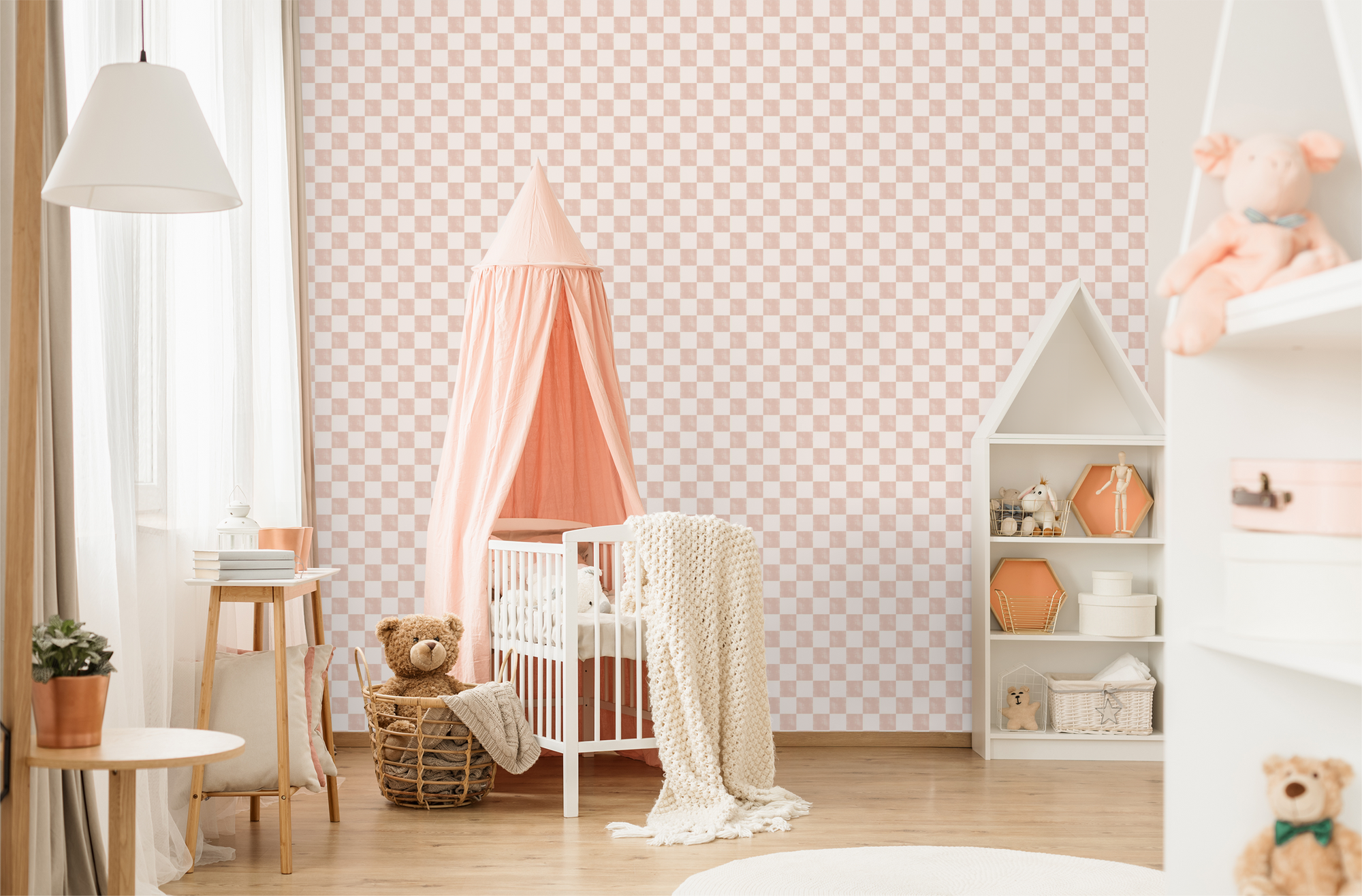 Blush Watercolor Check Wallpaper