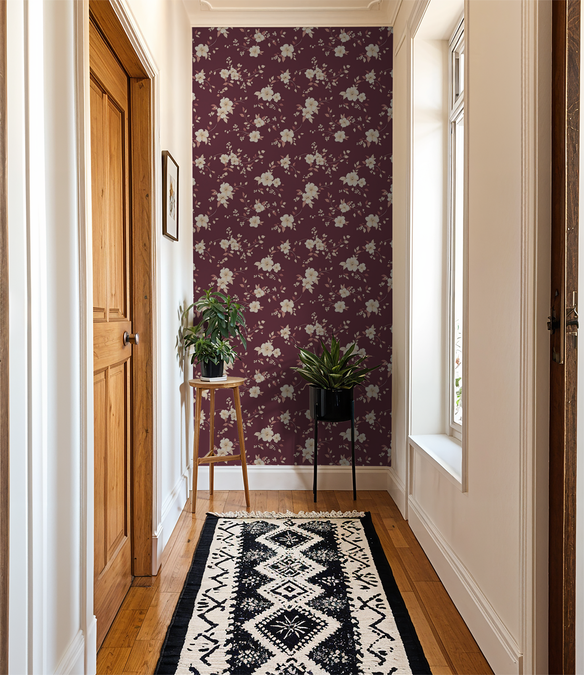 Burgundy Floral Wallpaper