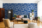 Blue Bold Tropical Leaf Wallpaper