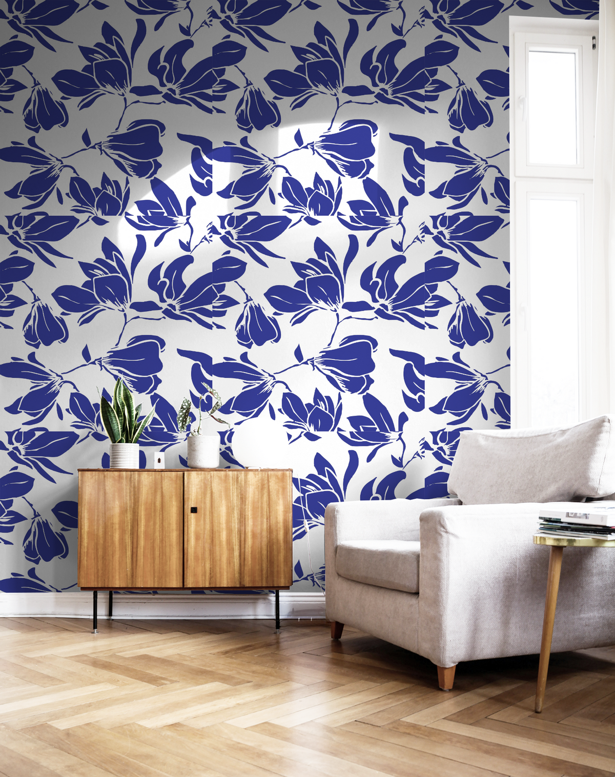 Blue Floral Silhouette Wallpaper