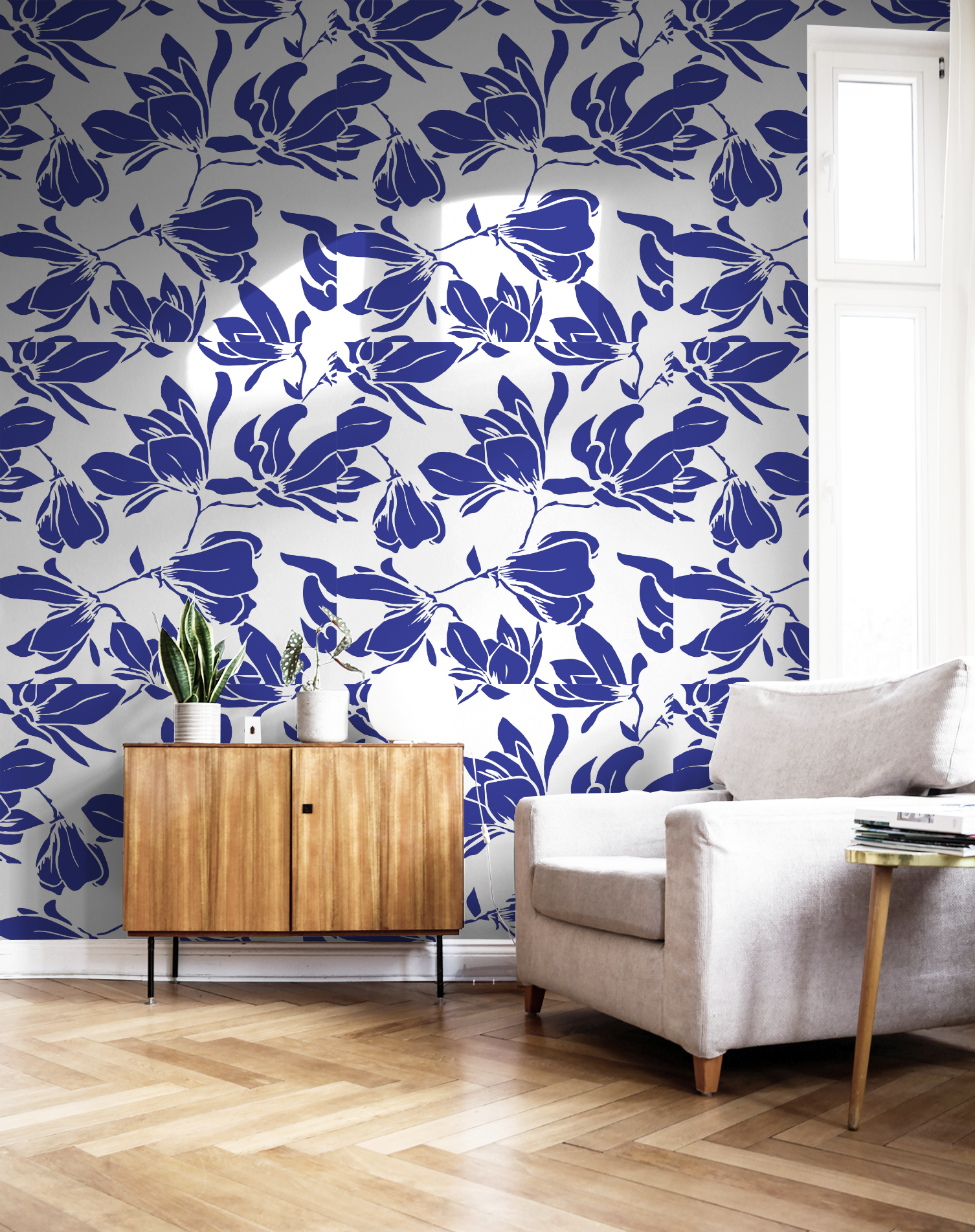 Blue Floral Silhouette Wallpaper