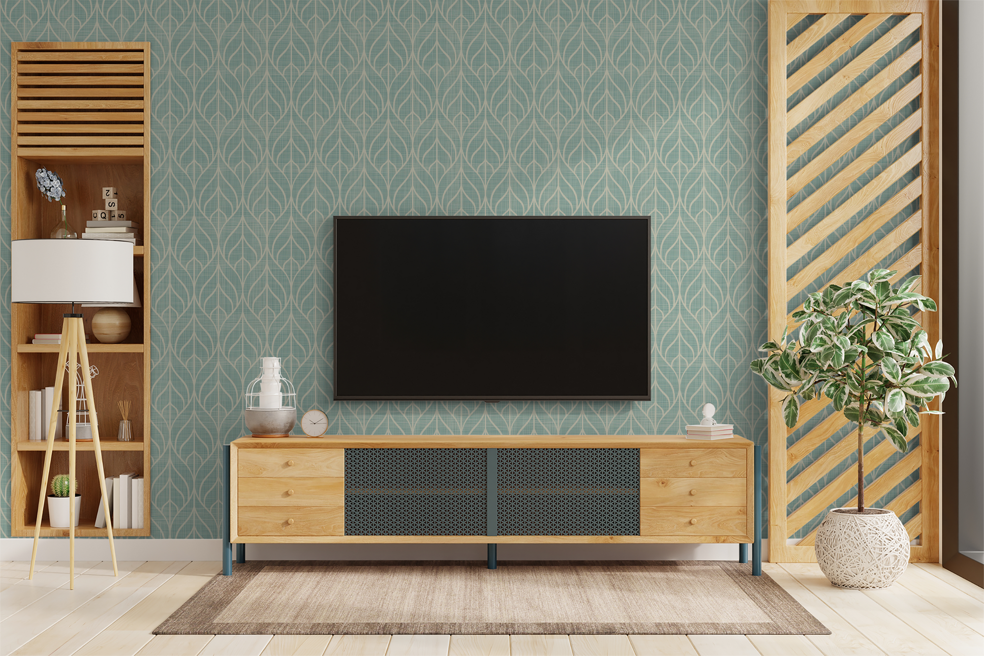 Geometric Leaf Trellis Wallpaper
