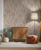 Beige with Rust Red Floral Wallpaper