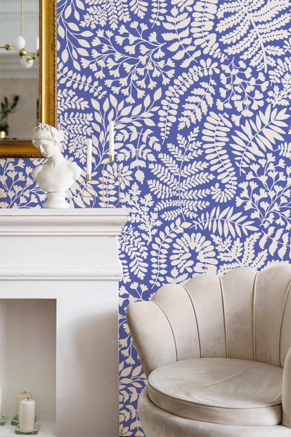 Blue and White Fern Wallpaper