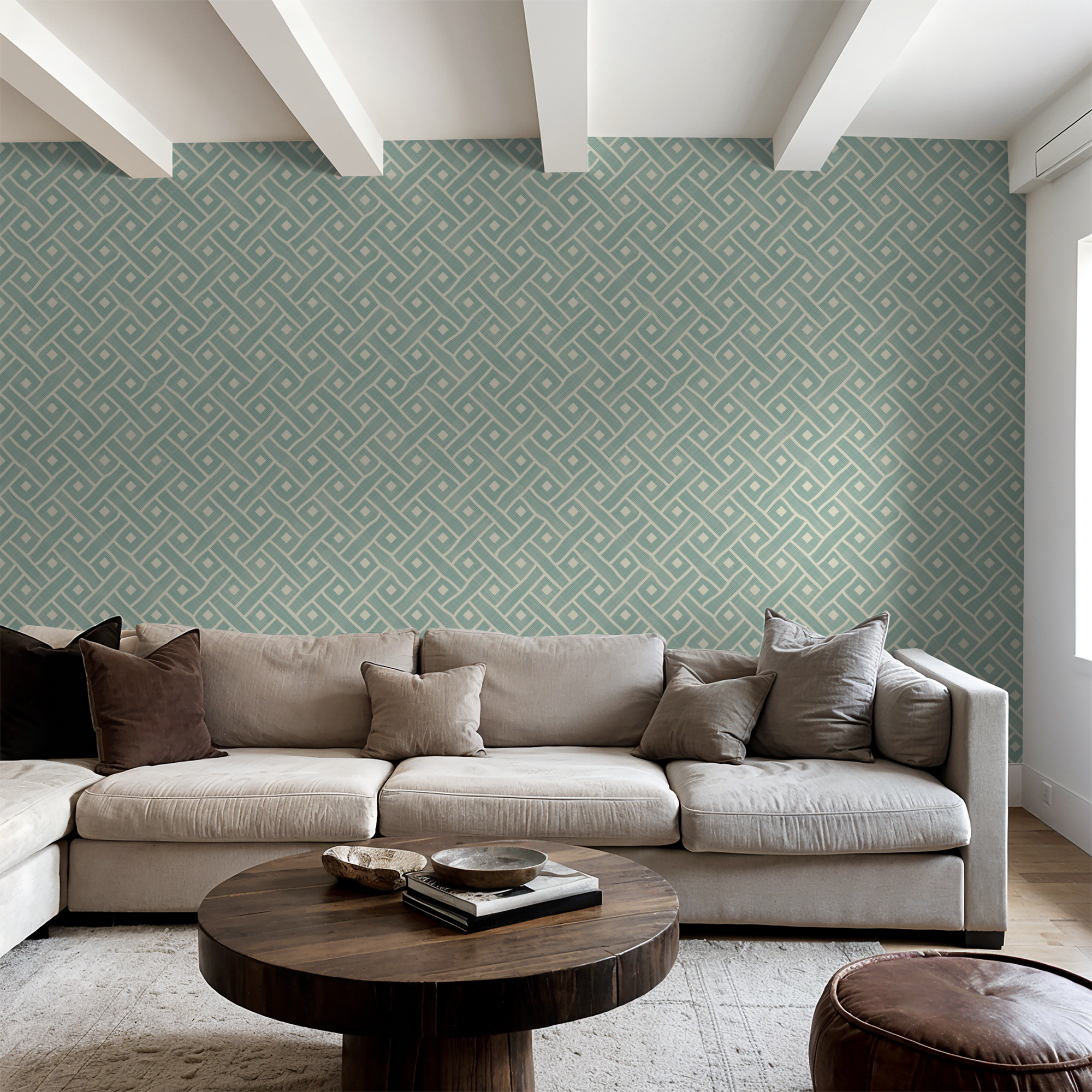 Teal Geometric Lattice Wallpaper