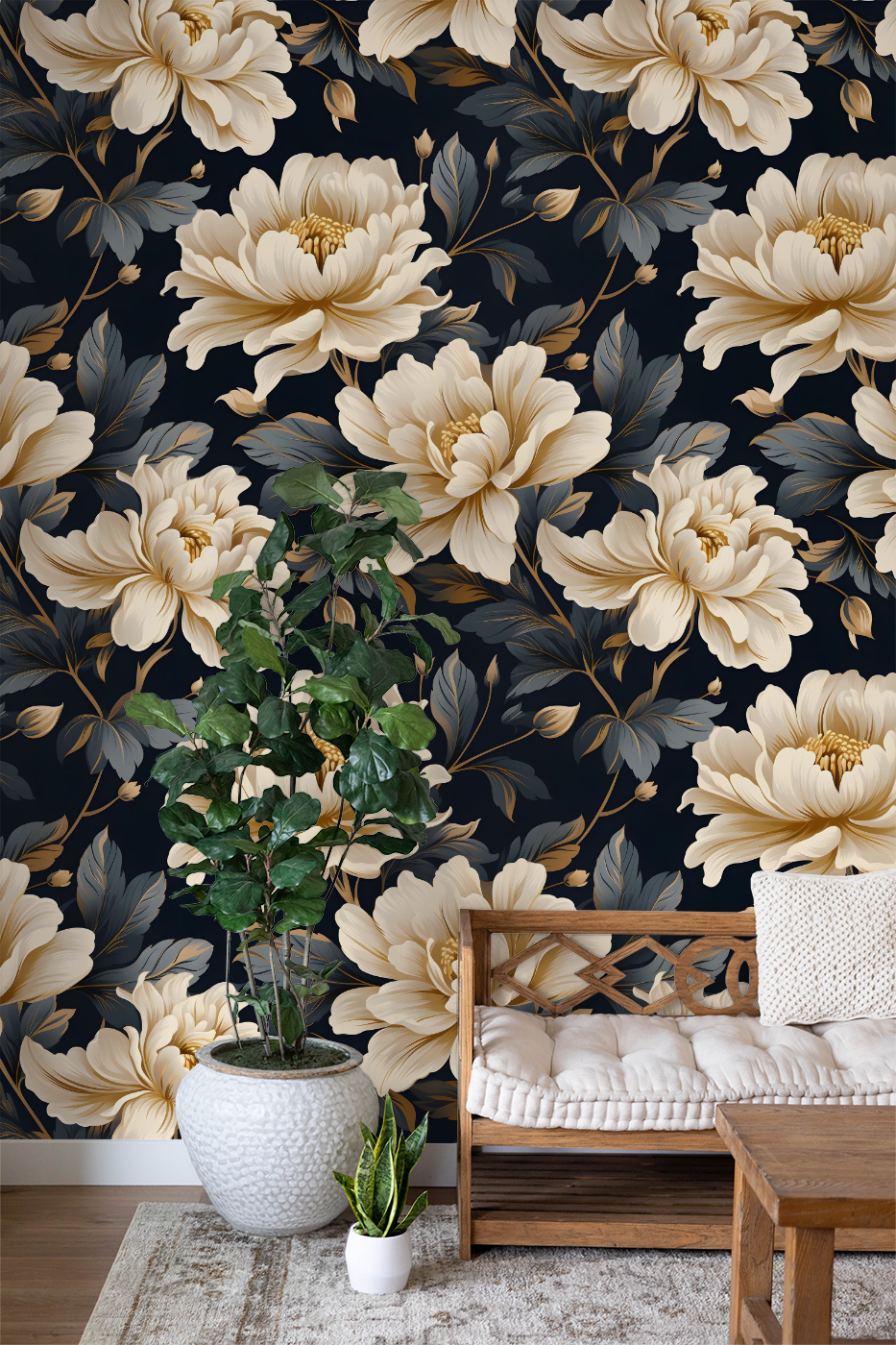 Peony Brocade Wallpaper