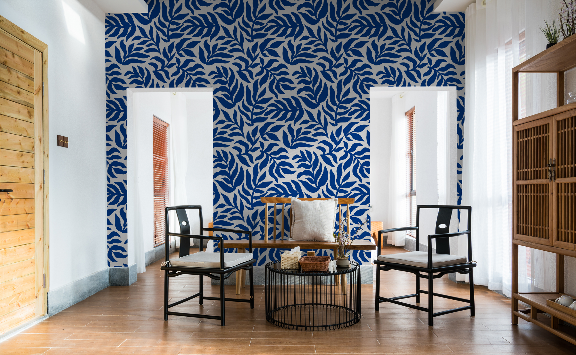 Blue Bold Tropical Leaf Wallpaper