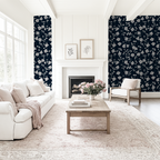 Navy Blue Floral Wallpaper