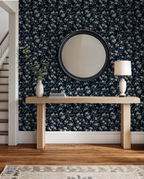 Navy Floral Vine Wallpaper