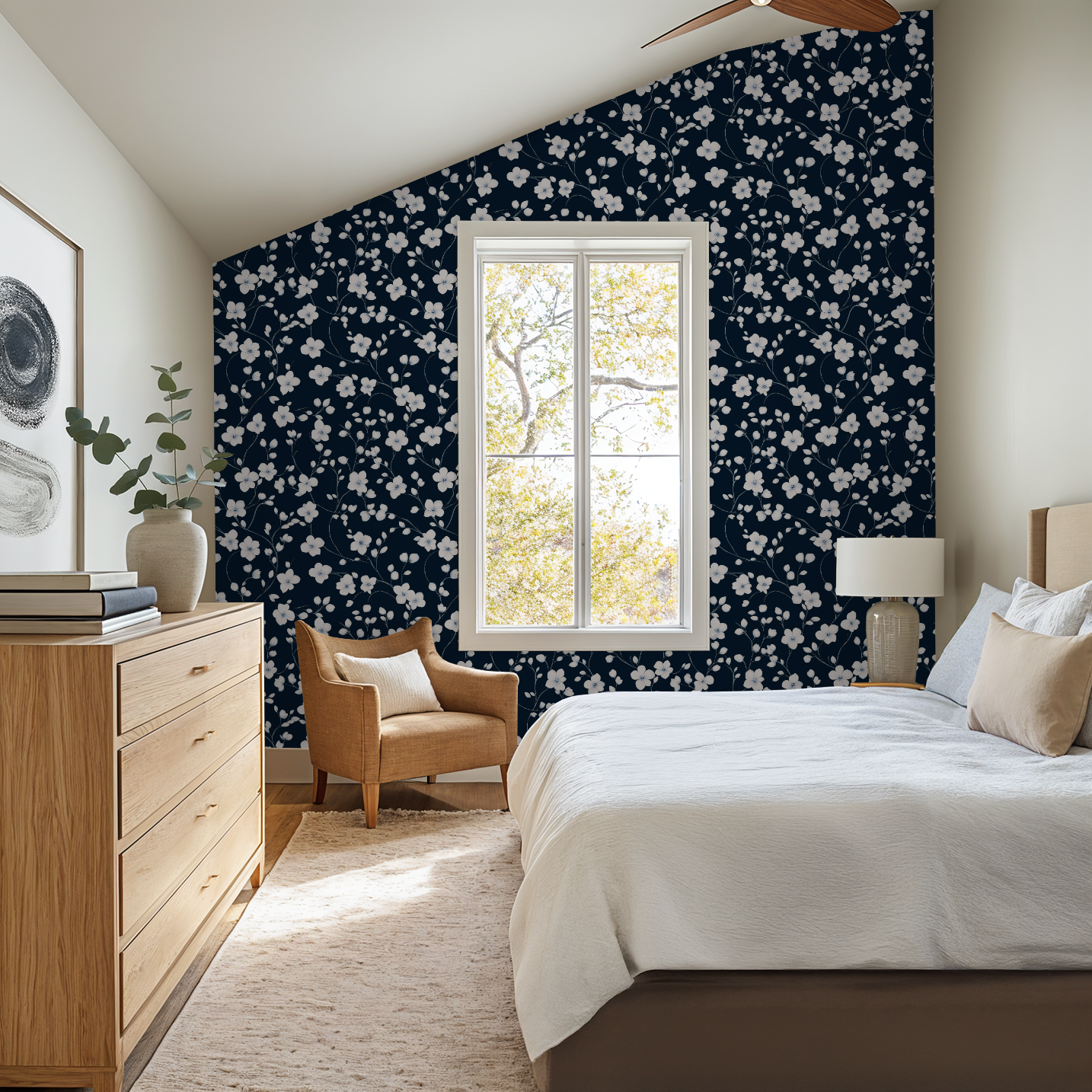 Navy Blue Floral Wallpaper