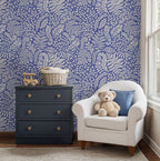 Blue and White Fern Wallpaper