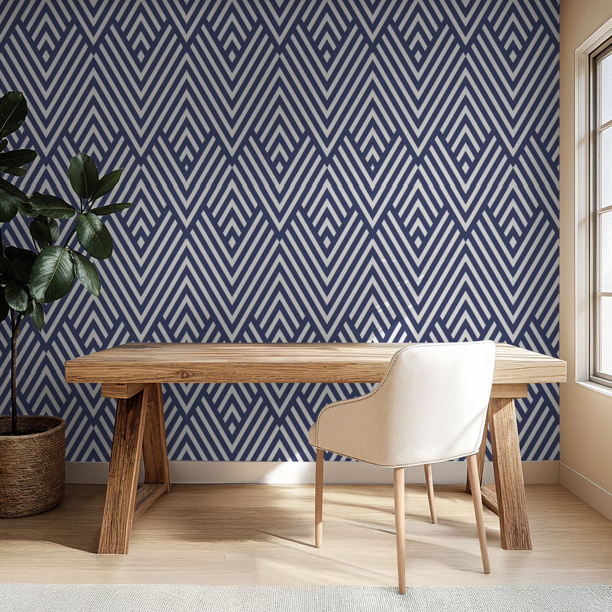Blue Herringbone Stella Wallpaper