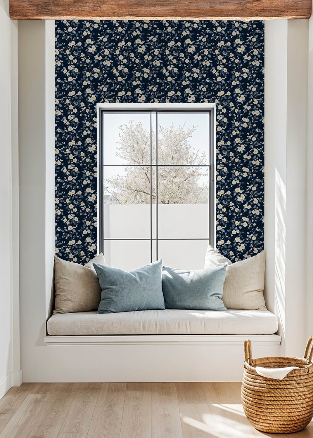 Navy Floral Vine Wallpaper