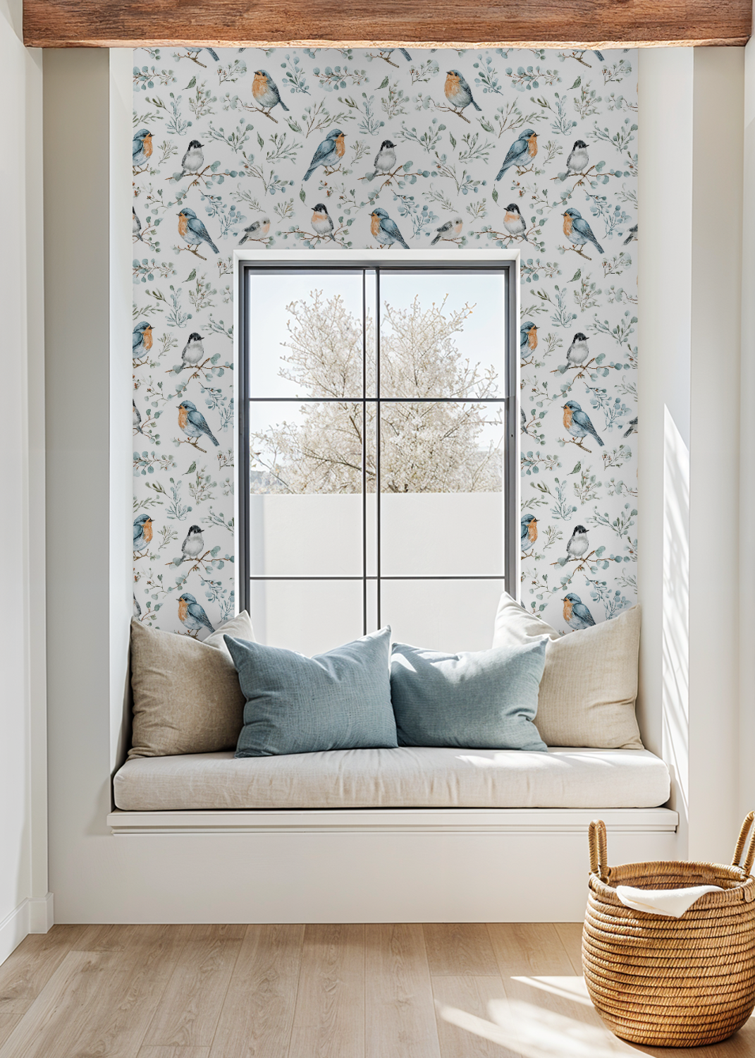 Floral with Birds Wallpaper