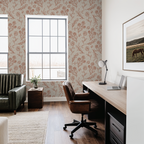 Beige with Rust Red Floral Wallpaper