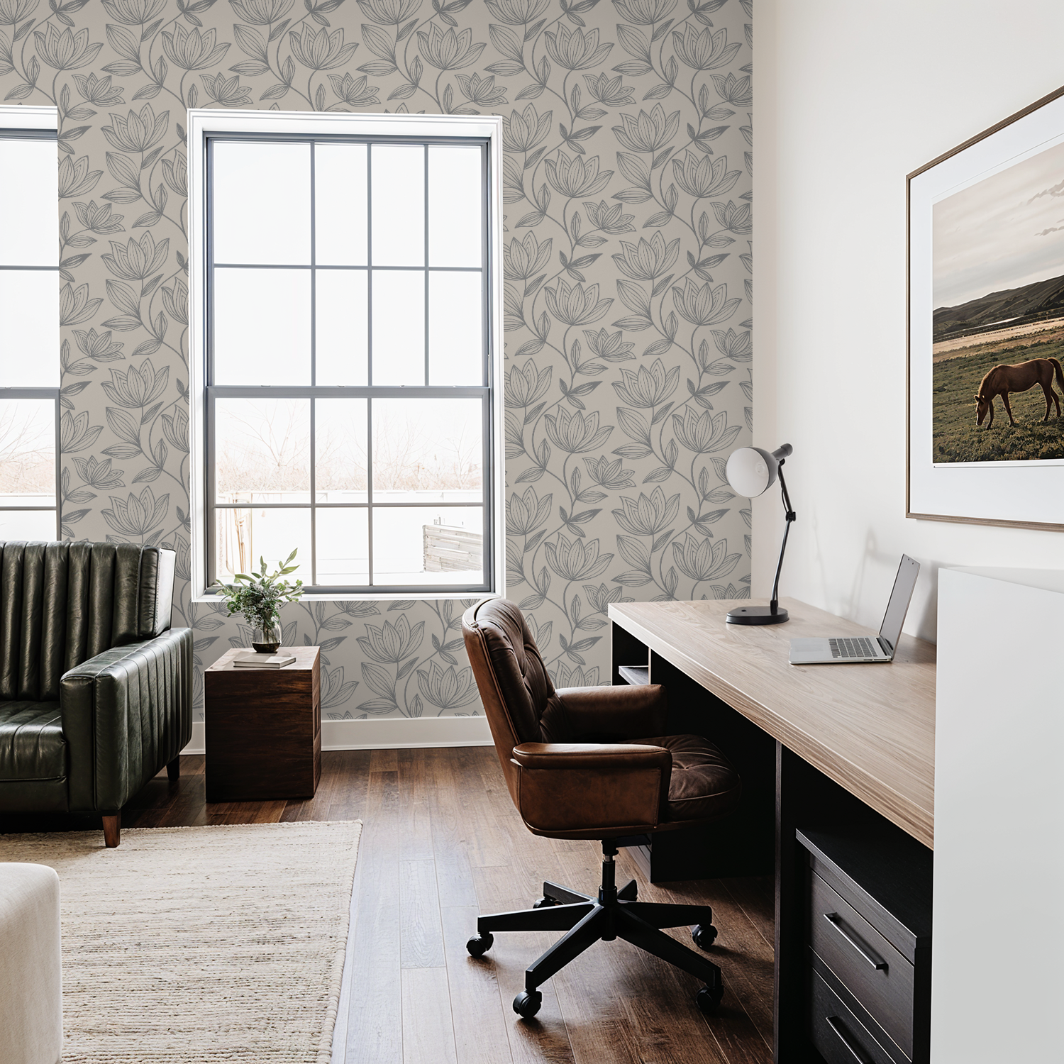 Gray Floral Wallpaper