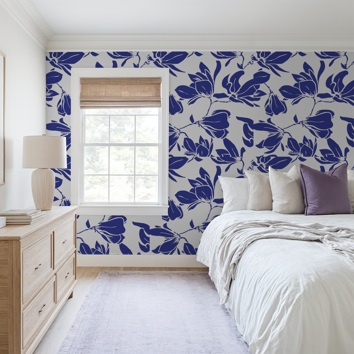 Blue Floral Silhouette Wallpaper