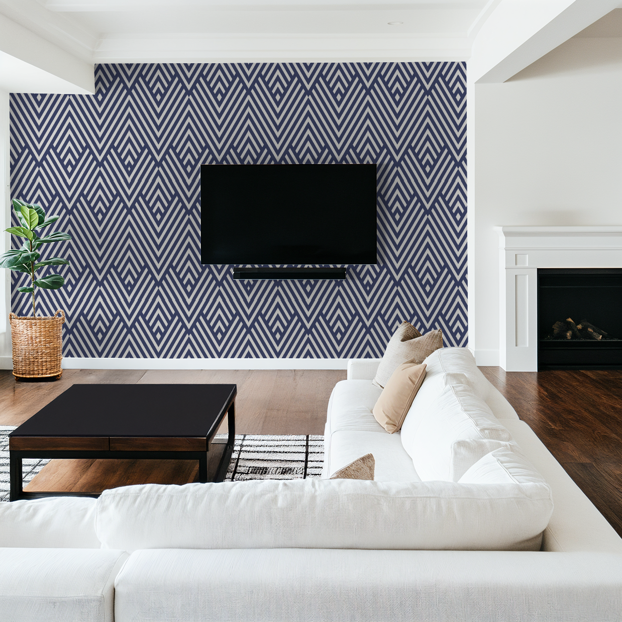 Blue Herringbone Stella Wallpaper