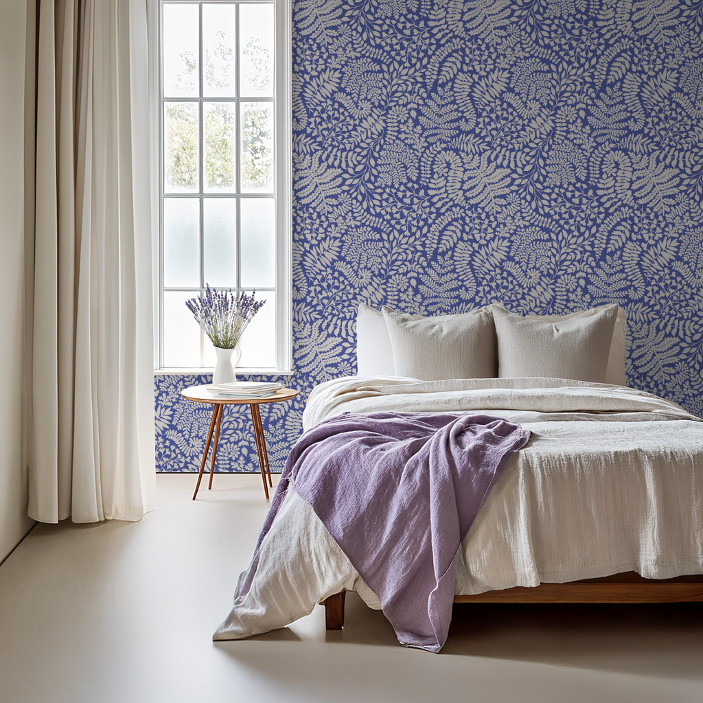 Blue and White Fern Wallpaper
