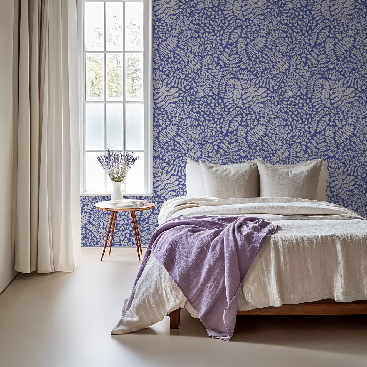 Blue and White Fern Wallpaper