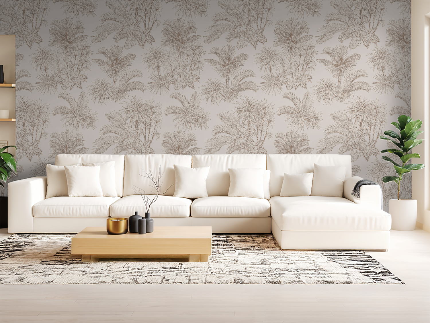 Beige Tropical Palm Wallpaper