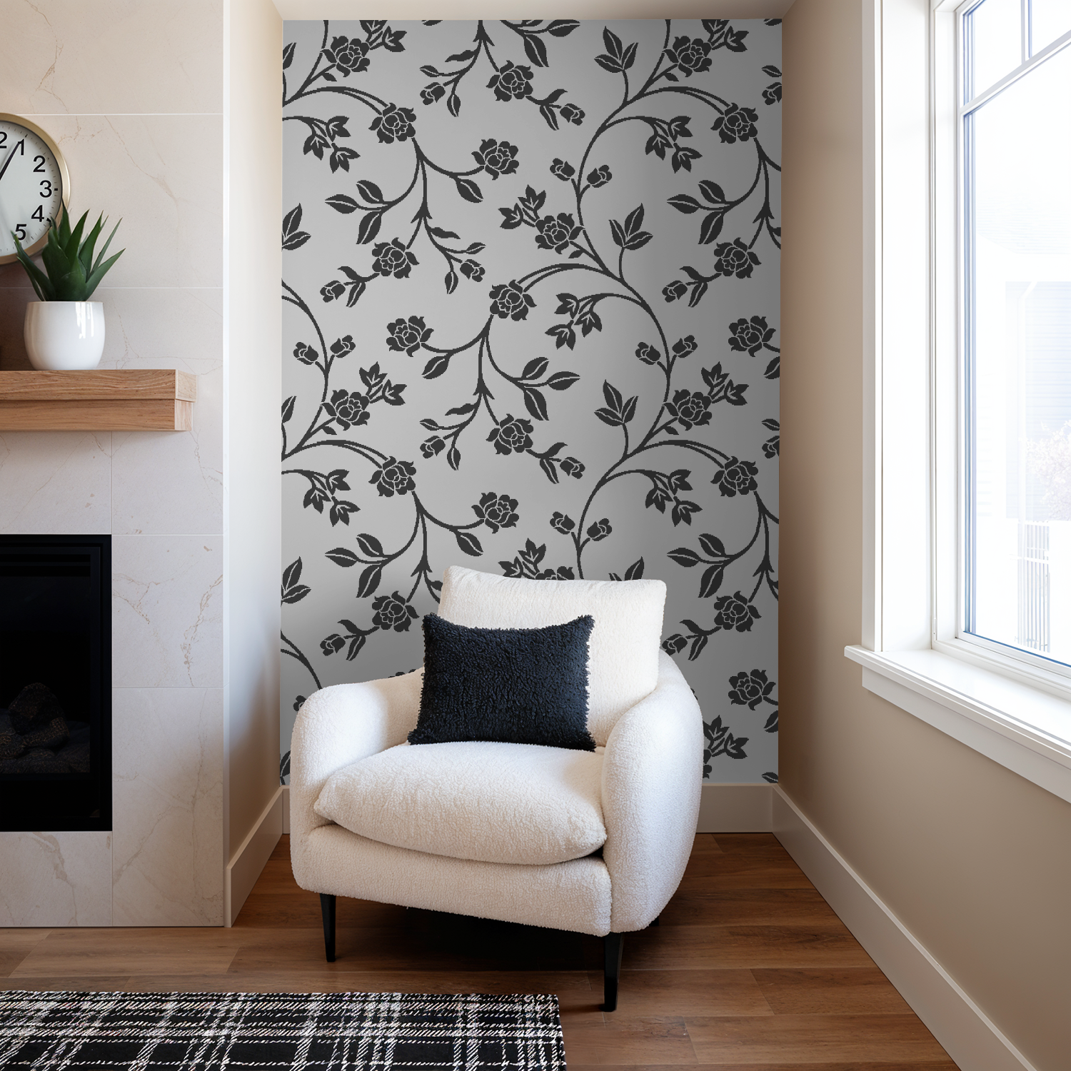 Gray and Black Floral Wallpaper