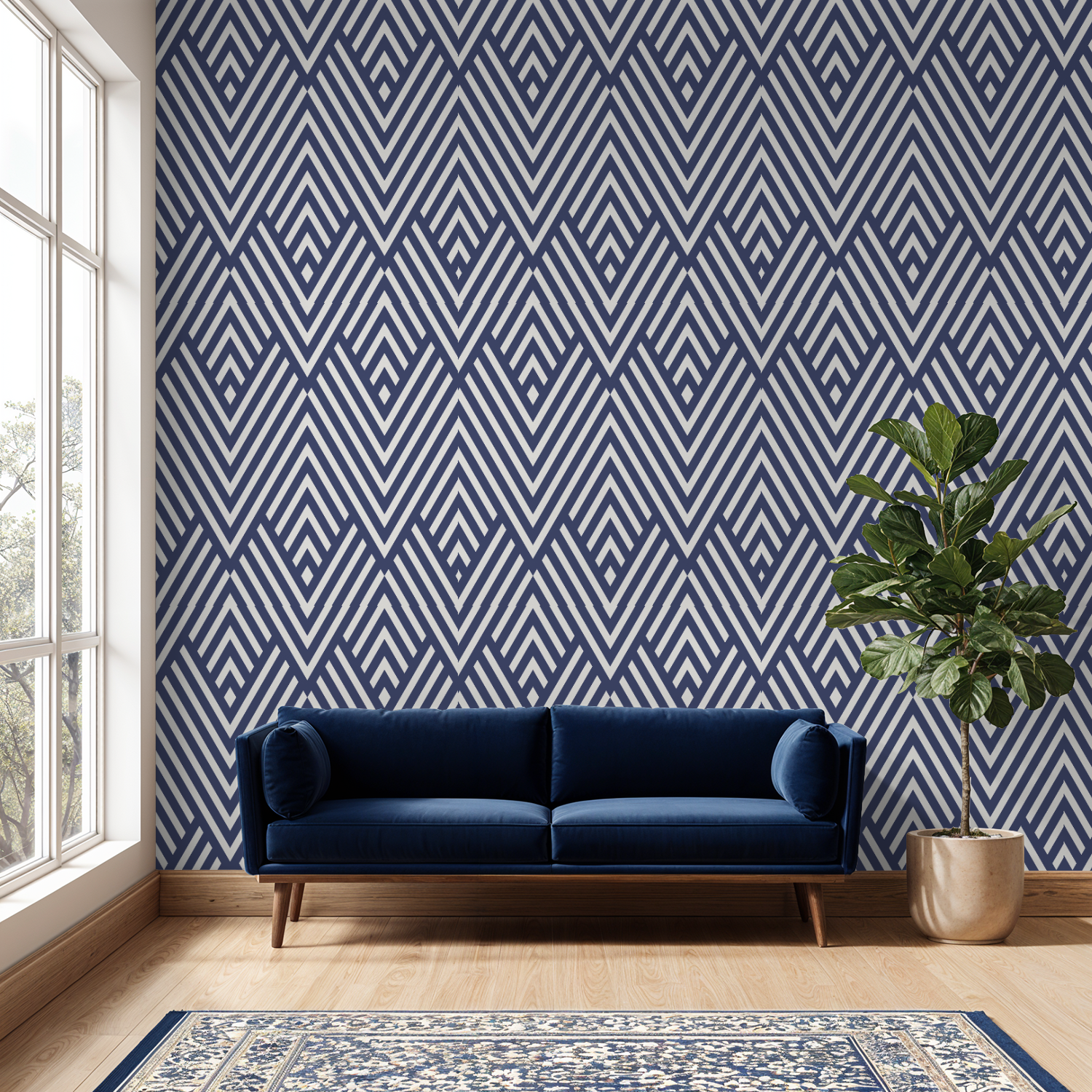 Blue Herringbone Stella Wallpaper