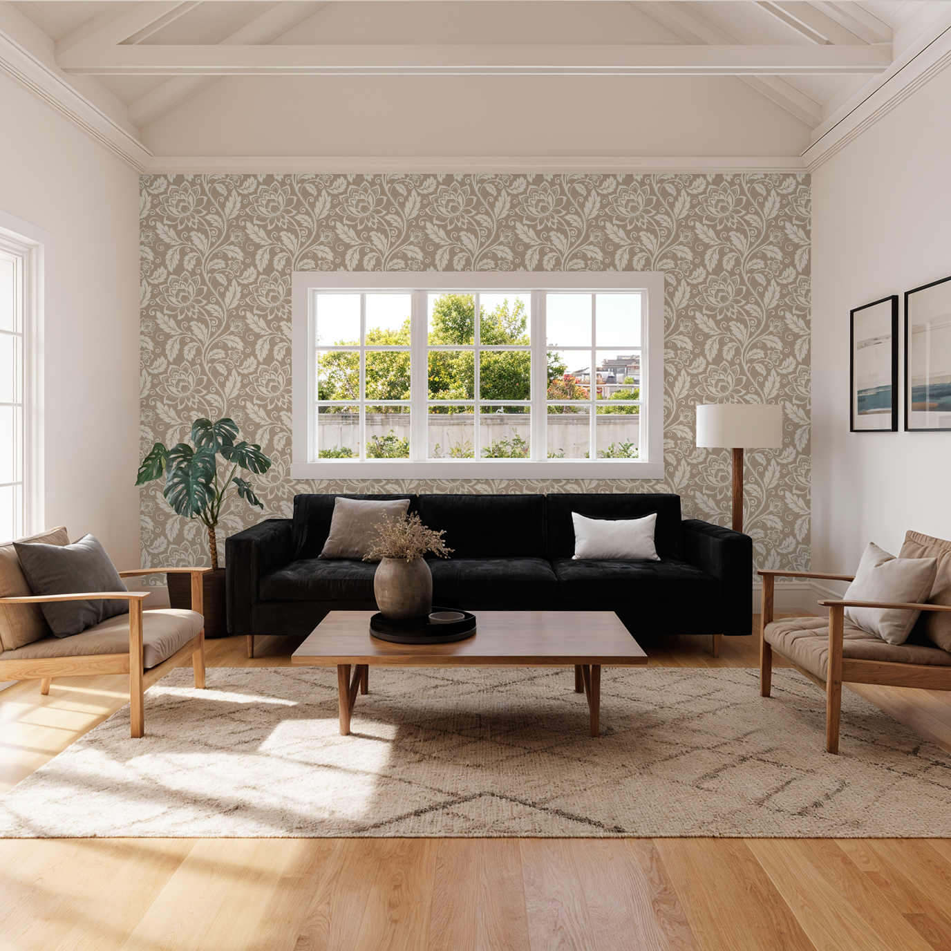 Beige Floral Damask