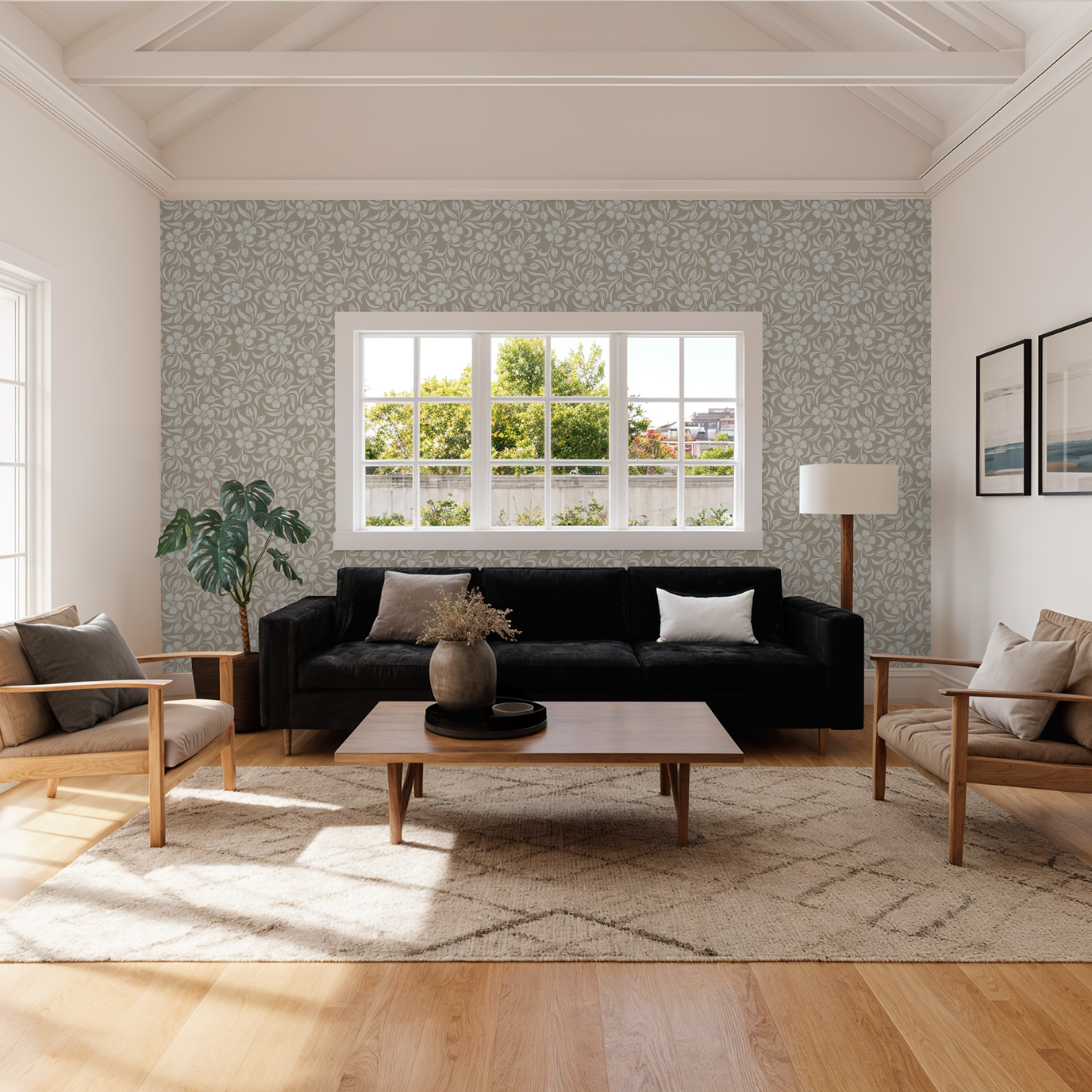 Beige Floral Damask