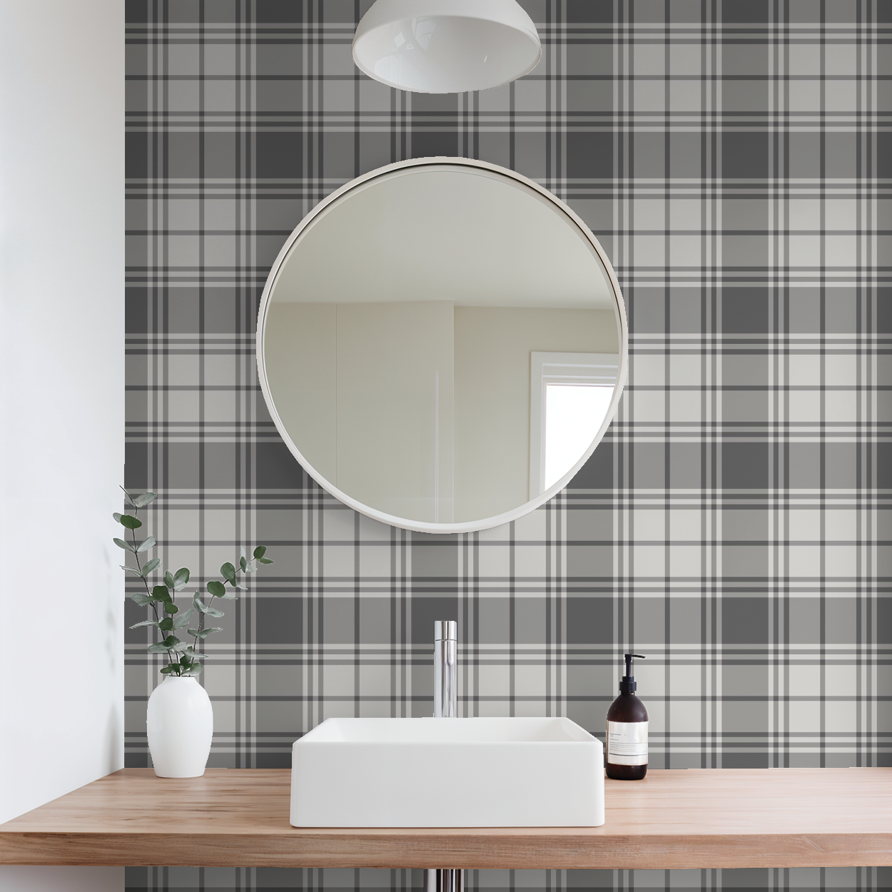 Grey & White Plaid Wallpaper