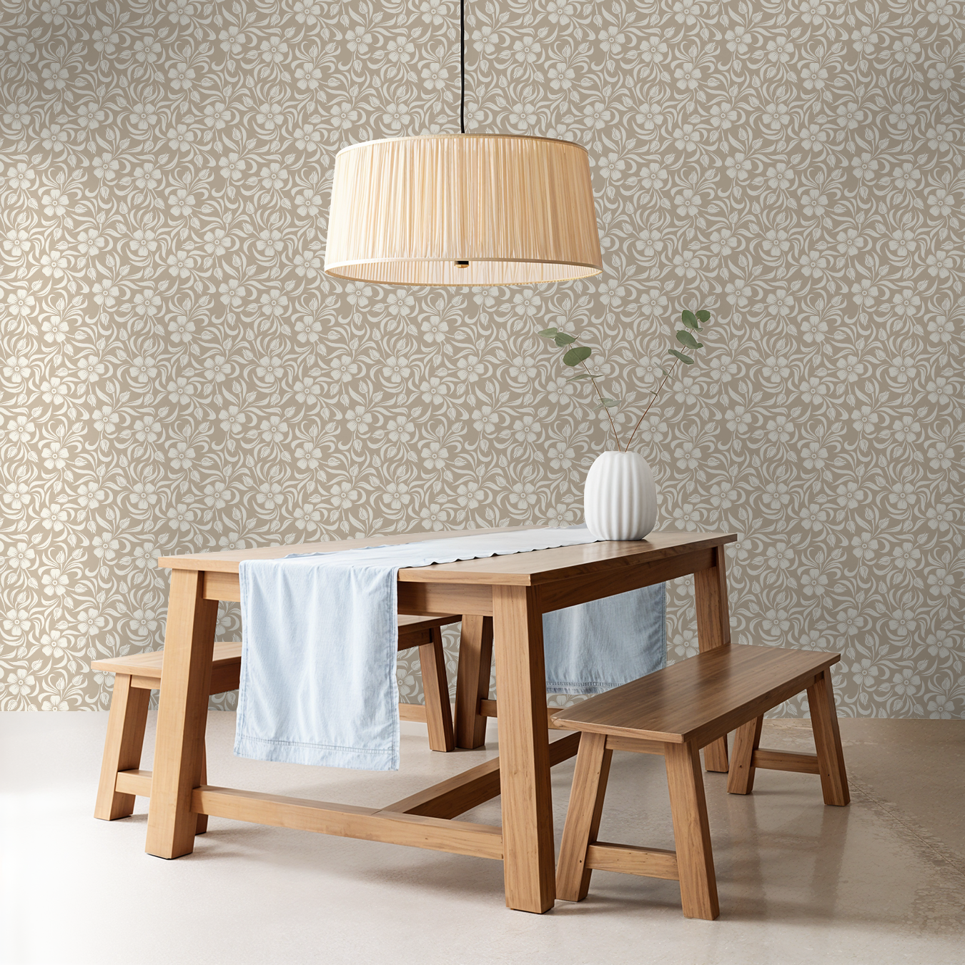 Beige Floral Damask Wallpaper