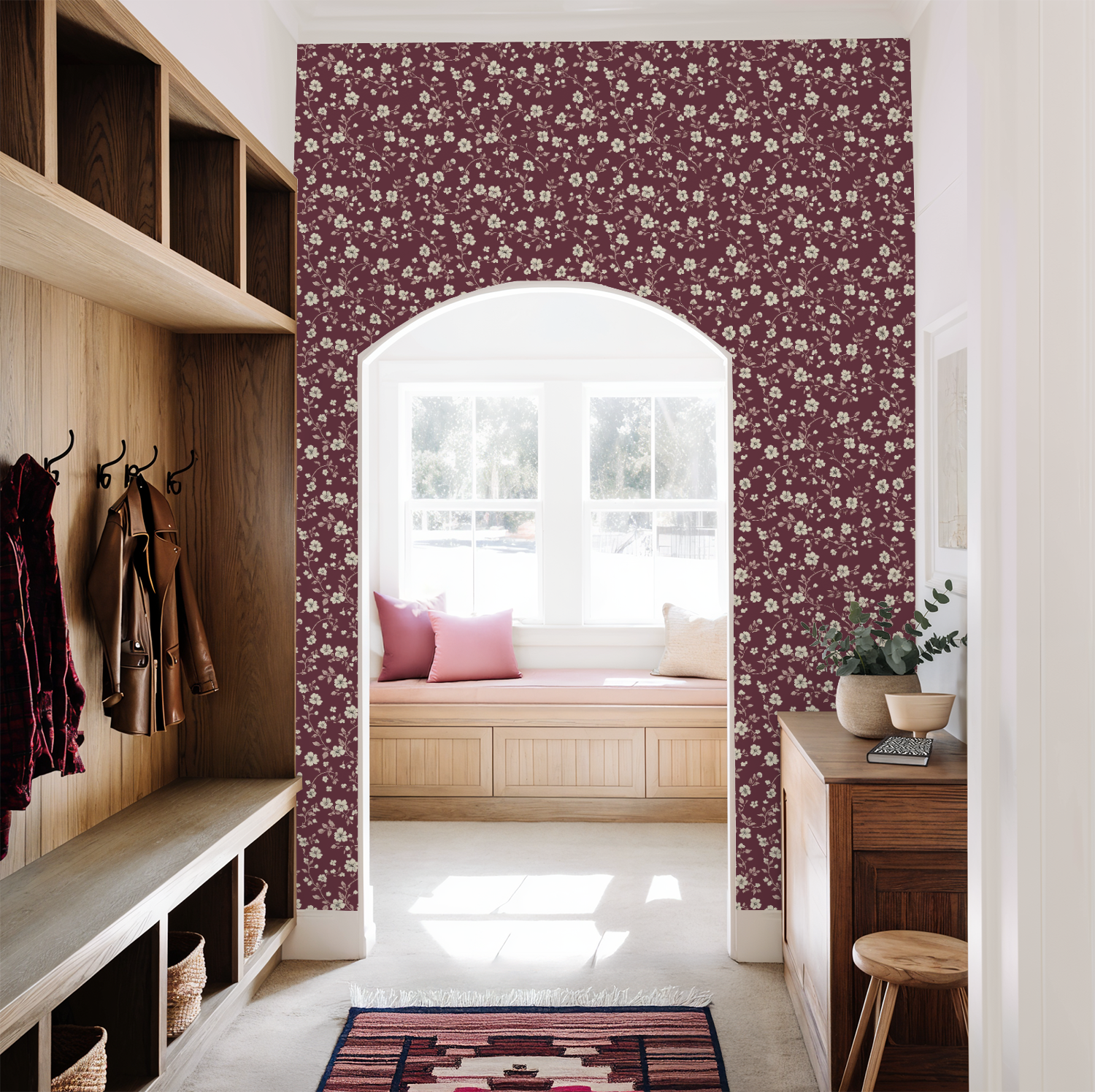 Burgundy Floral Wallpaper