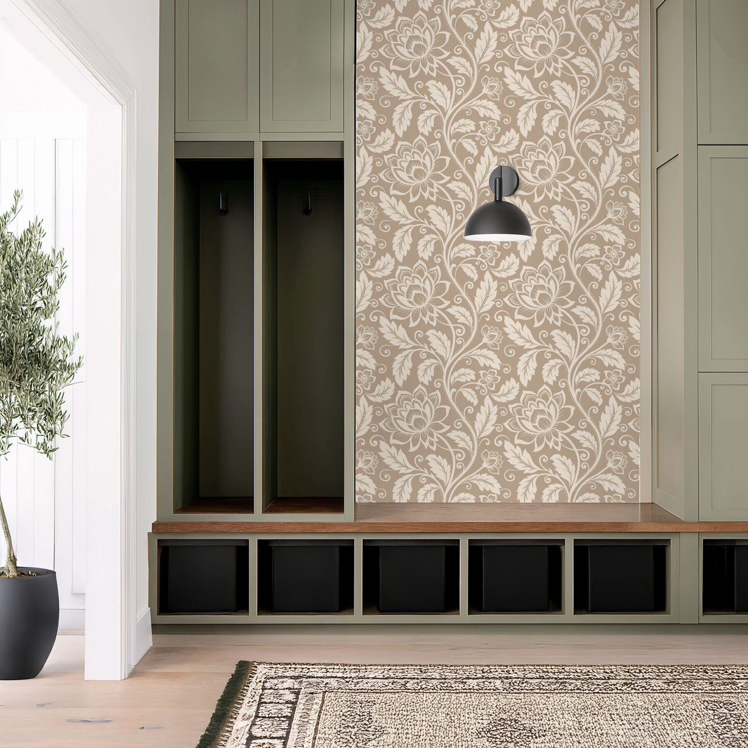 Beige Floral Damask