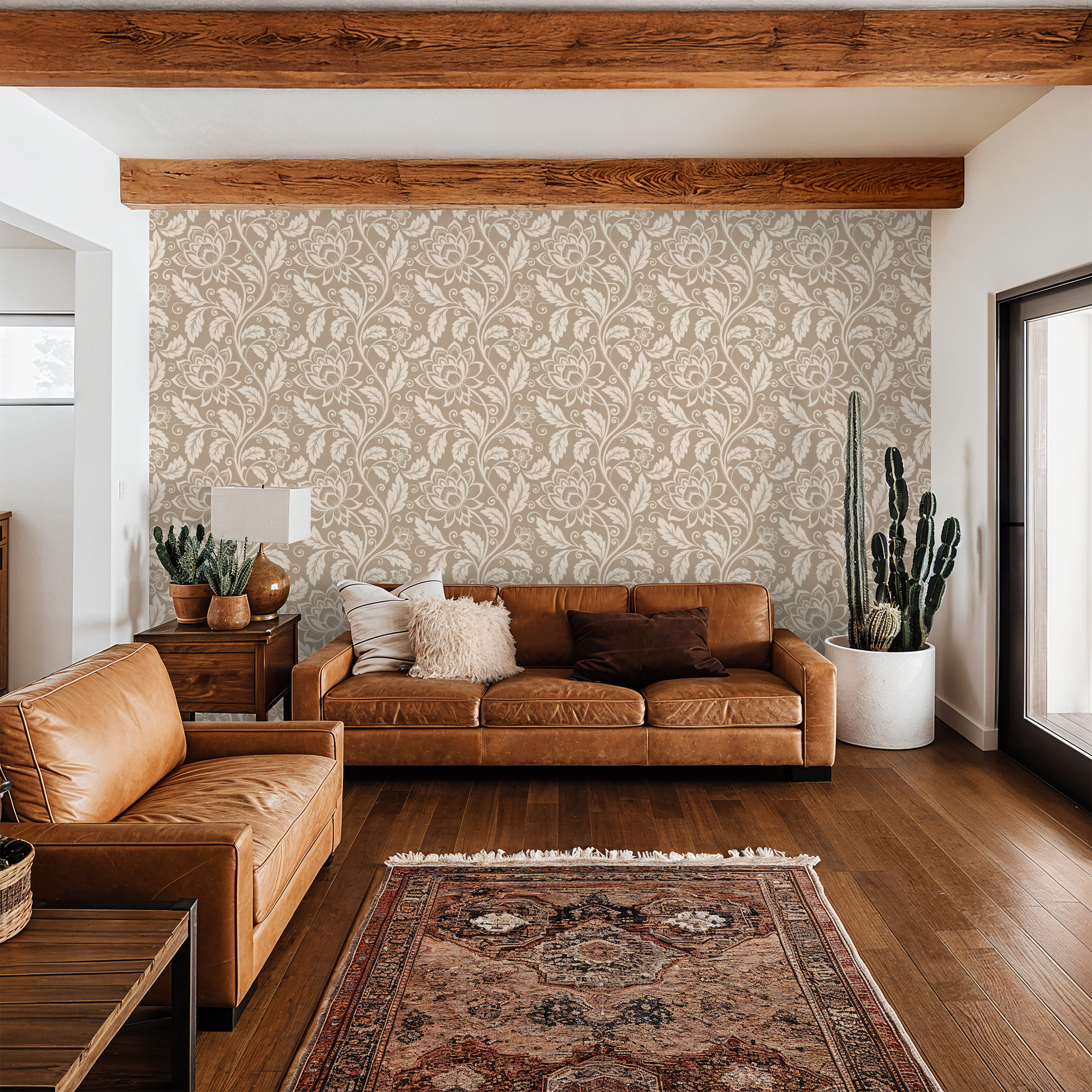 Beige Floral Damask