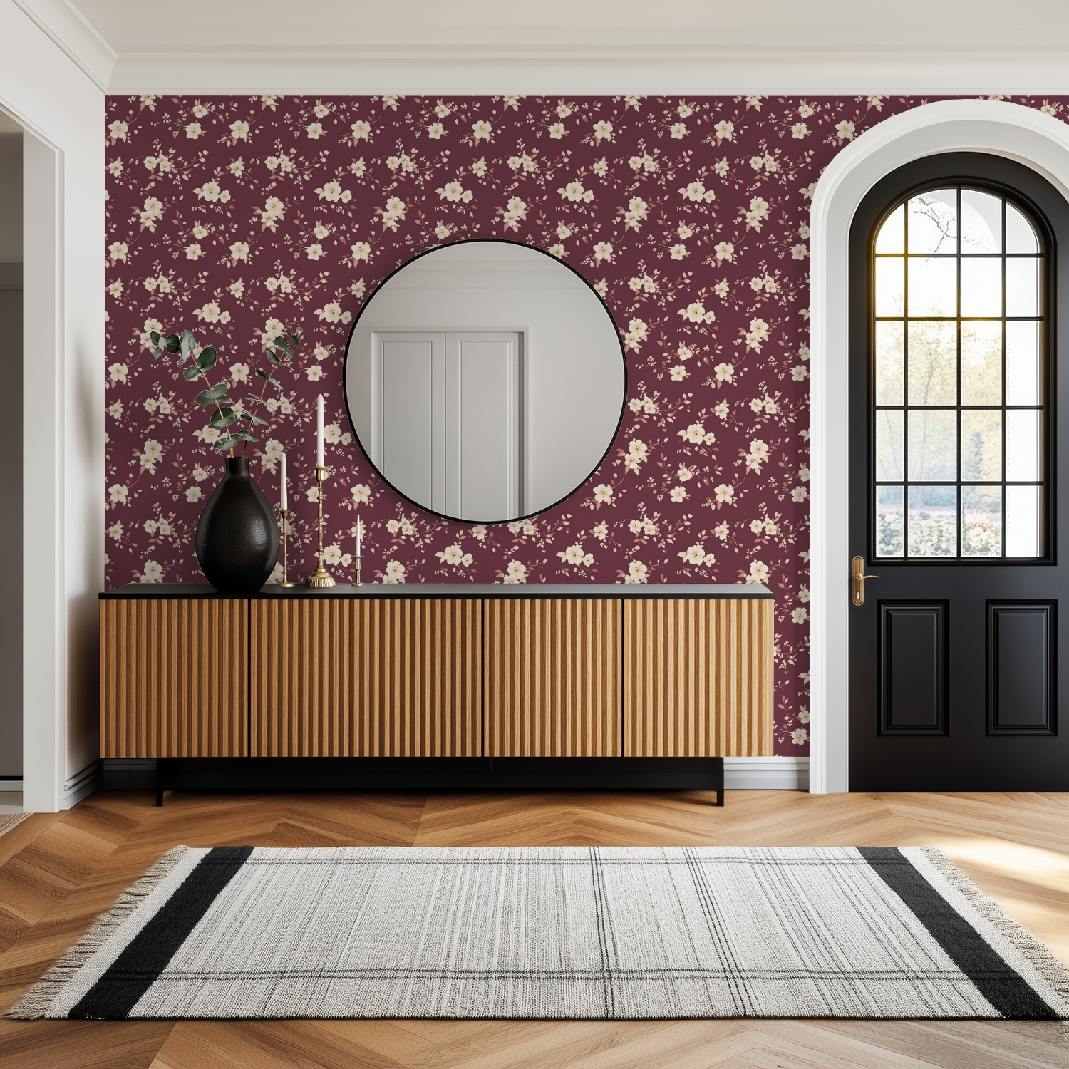 Burgundy Floral Wallpaper