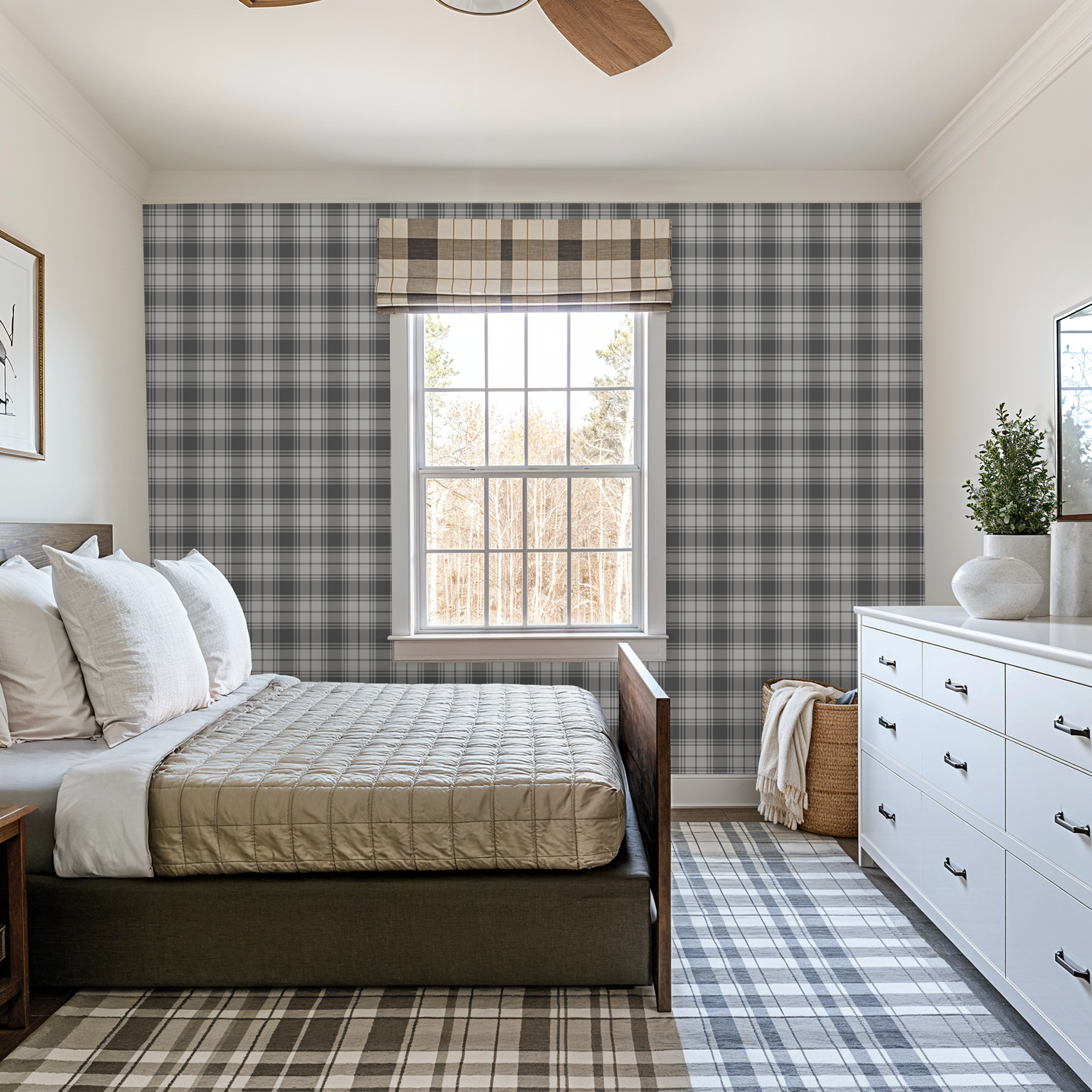 Grey & White Plaid Wallpaper