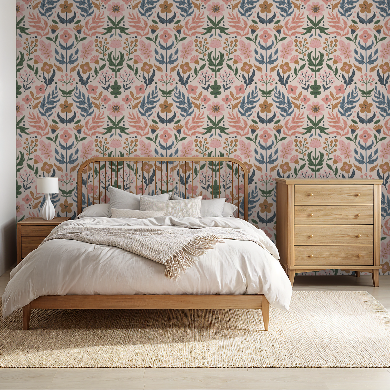 Folk Floral Wallpaper