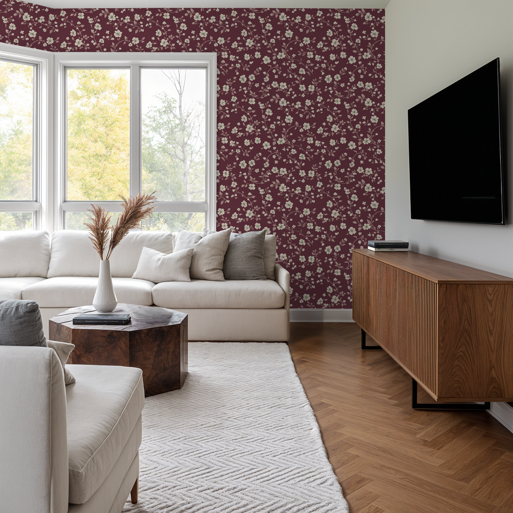 Burgundy Floral Wallpaper
