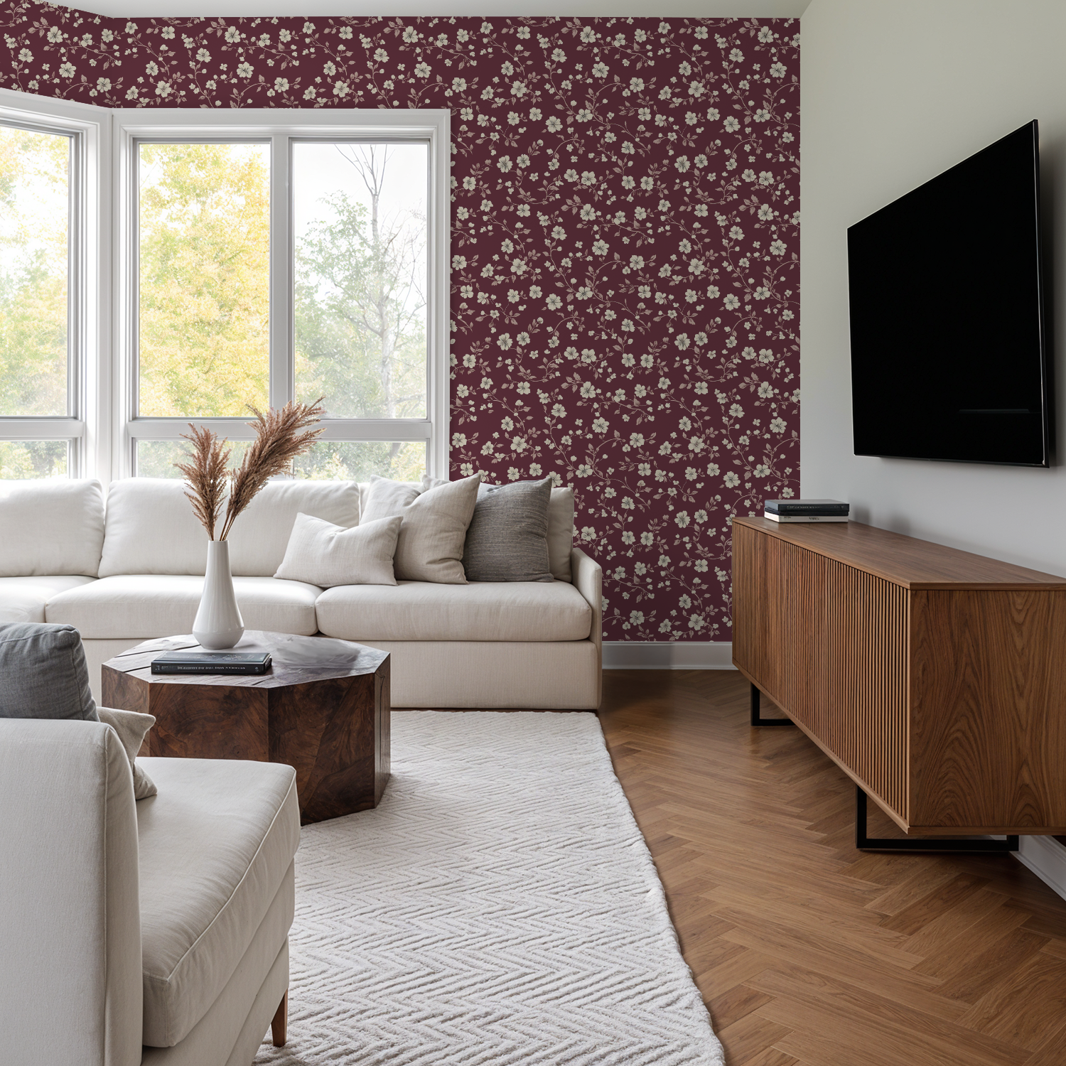 Burgundy Floral Wallpaper